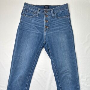J Crew Womans High Rise Skinny Jeans Button Fly Blue Size 26/2 Stretch Casual